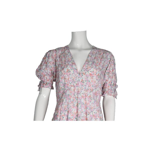 Faithfull the Brand Women's US6 Medium Pink Floral Dress S/S V-Neck Crepe Mini - Picture 2 of 7